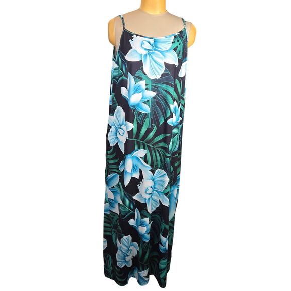 NHICDNS Women 4XL Maxi Dress Floral Hibiscus Tropical Vacation Beach Resortwear - Picture 1 of 10
